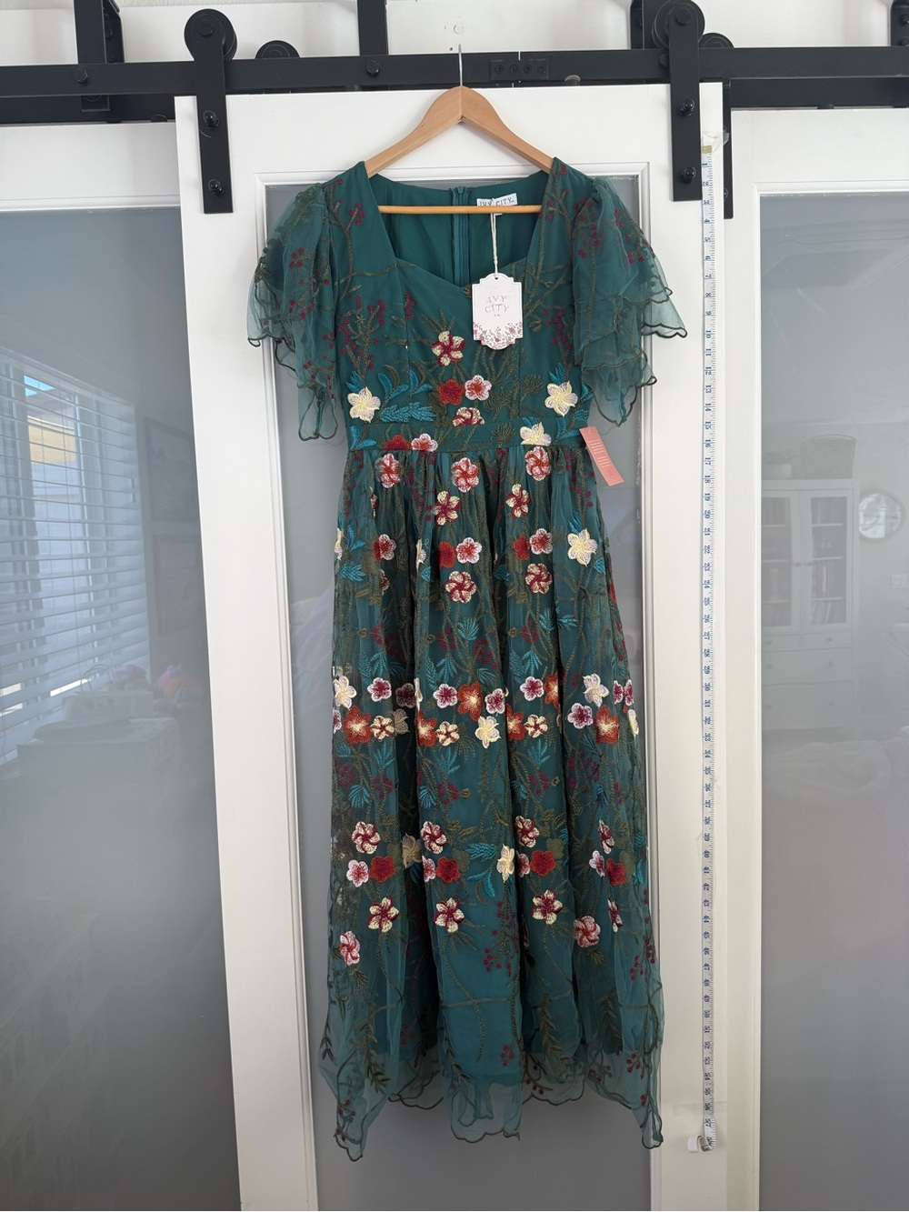 Ivy City Co Teal Floral Embroidered Maxi Dress